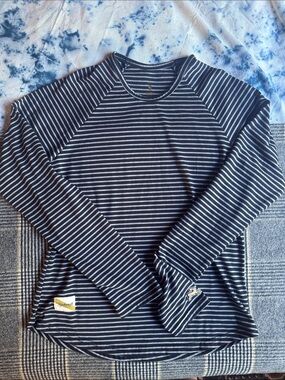 Tracksmith Navy and White Striped Long Sleeve Top
